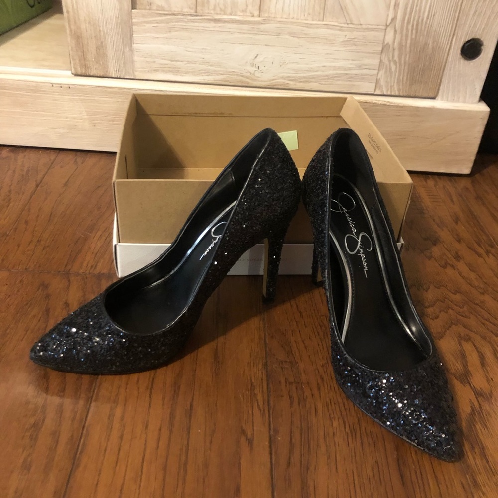 Jessica Simpson black glittery pointed heels